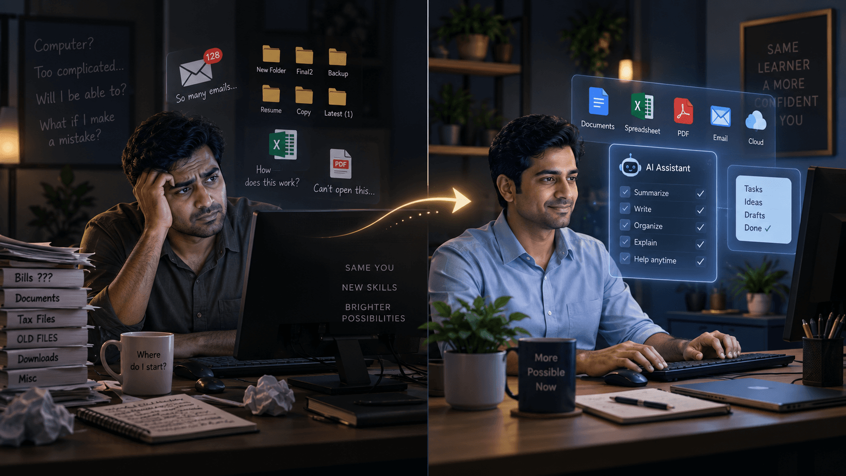 Computer learner progressing from confusion to digital confidence